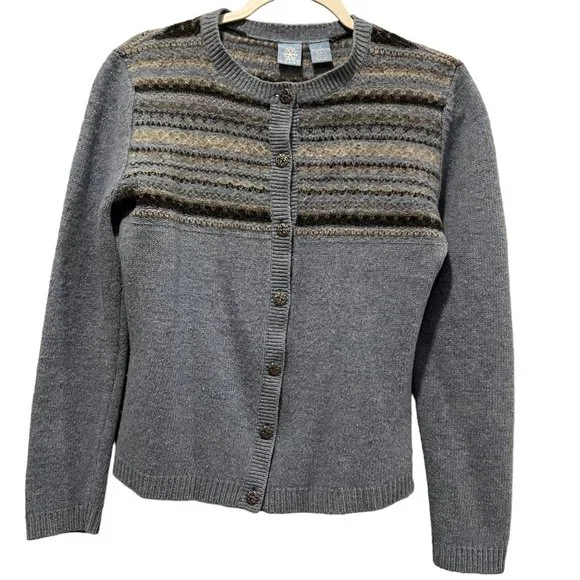 Frost Women's Vintage Wool Button Front Cardigan, Silver Buttons, Blue Gray, S - Picture 1 of 6